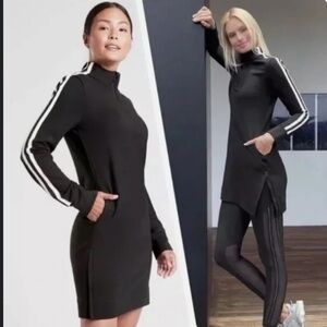 🎉Athleta Black & White Crosstown Quarter Zip Track  Dress XS EUC